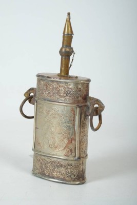 SCHIESSPULVERBÜCHSE antike orientalische Dose aus Metall, 1320, 30,5x18cm, H 32cm