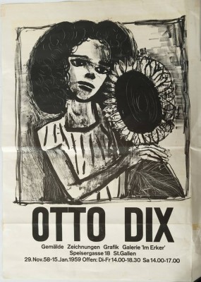 DIX Otto (1891-1969), Mädchen mit Sonnenblume, Ausstellungsplakat 1958-1959, mehrere Risse im Papier, 48x70cm