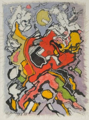 IMKAMP Wilhelm (1906-1990), Gouache auf Textil, signiert unten links: W. Imkamp 77, Bildträger: 12x15cm, R:33x43cm