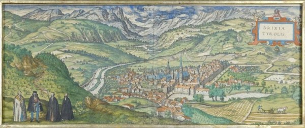 BRIXEN, Brixia Tyrolis, altkolorierter Kupferstich aus Braun und Hogenberg 