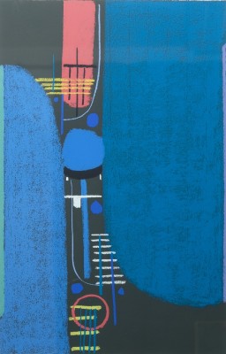 Ackermann, Max (1887-1975) Abstrakte Komposition in Blau, 1972, Serigrafie in Farbe.