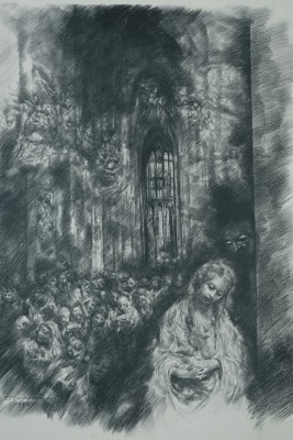 Bachmann, Karl Otto (1915-1996) Betendes Mädchen, wohl 1941, Lithographie.