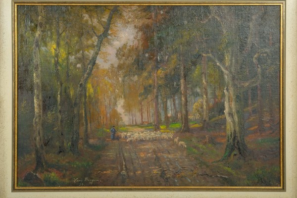 Berger, Hans (1882-1977) Schäferszene im Wald, Öl auf Leinwand / kartoniert, 1924.