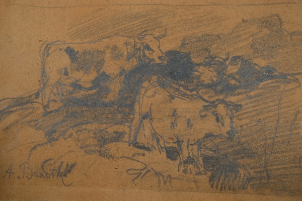 Braith, Anton (1836-1905) Rinder in Landschaft, ohne Jahr, Bleistift auf Papier.