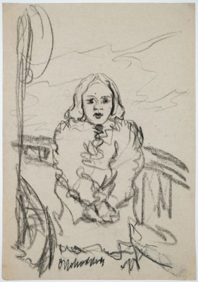 Kokoschka, Oskar (1886-1980) zugeschrieben, Mädchen, Kohlezeichnung auf Papier.