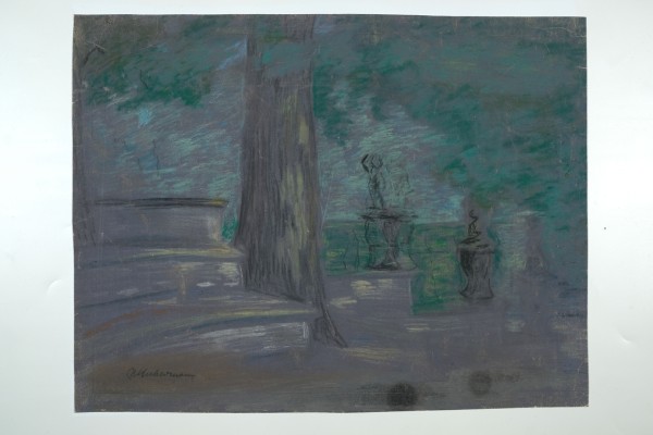 Liebermann, Max (1847-1935) Blick in herrschaftlichen Park, Tempera-Kohle-Studie.