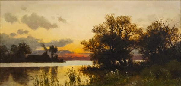 Monien, Julius (1842-1897) Abendstimmung, 1889, Öl auf Leinwand.