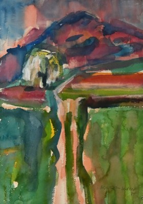 Osswald-Lüttin, Ingeborg (1921-2013) Hegauberg mit Abendrot, 1984, Aquarell.