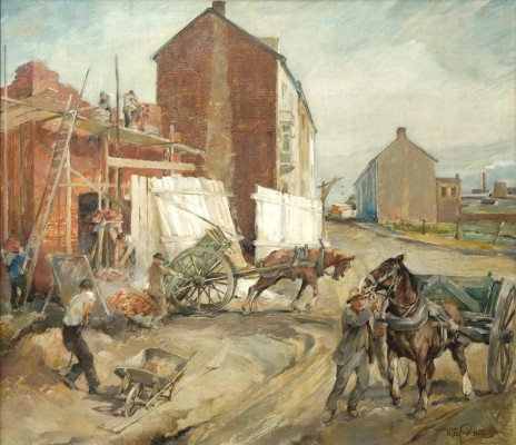 Reetz, Willy (1892-1963) Auf der Baustelle, Öl auf Leinwand.