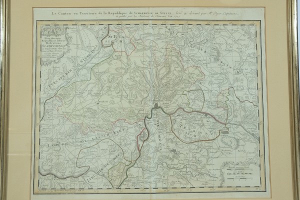 Schaffhausen, Landkarte von 1753, Kupferstich koloriert, 46 x 57 cm.