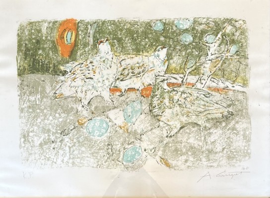 Carigiet, Alois (1902-1985) Drei Hühner, Farblithographie, 1970.