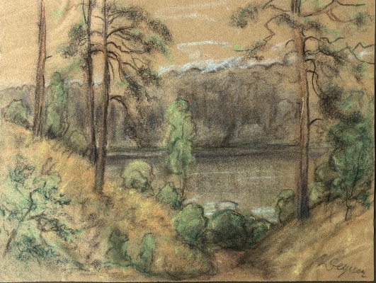 Degner, Arthur (1888-1972) Blick auf den See, Farbkreide-Zeichnung.