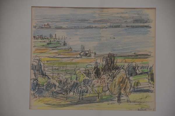 Sauerbruch, Hans (1910-1996) Blick auf den See, Skizze, Mischtechnik. Pastellfarben auf Papier.