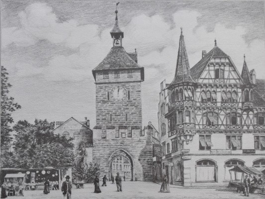 Anonym (20. Jahrhundert) Zwei Ansichten von Konstanz: Schnetztor und Rheinbrücke, Lithographien.