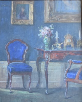 Huth, Franz (1876-1970) Interieur mit Tisch und Stühlen, Aquarell.