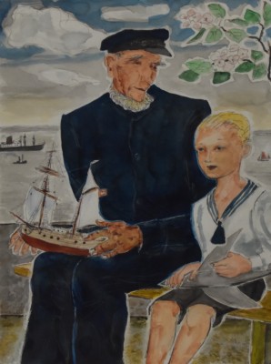 Leip, Hans (1893-1983) Kapitän mit Sohn, Aquarell, 1979.