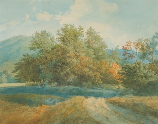 Lugo, Emil (1840-1902) Sommerliche Landschaft, Aquarell über Skizze in Bleistift, 1857.