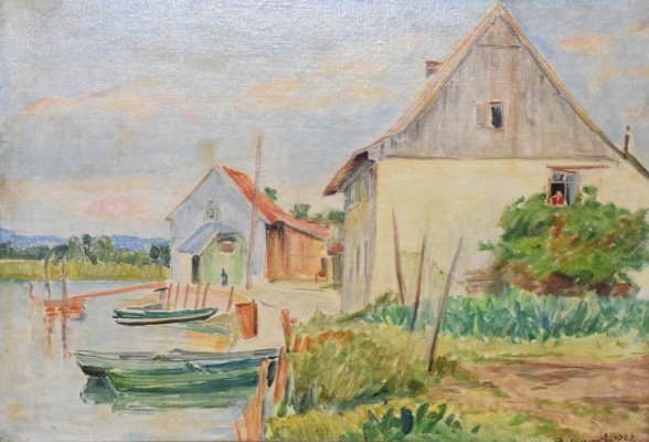 Einhart, Karl (1884-1967) Seeufer, Öl auf Leinwand, 1922.