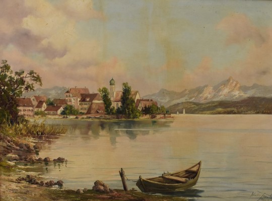 Janotta, Walter (1900-1990) Blick auf die Wasserburger Dorfkirche, Öl auf Leinwand.