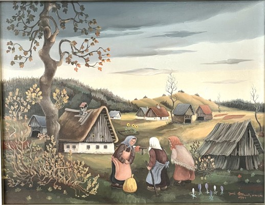 Peternelj-Mausar, Jozé (1927-2013) Kürbisernte, 1977, Öl auf Leinwand.