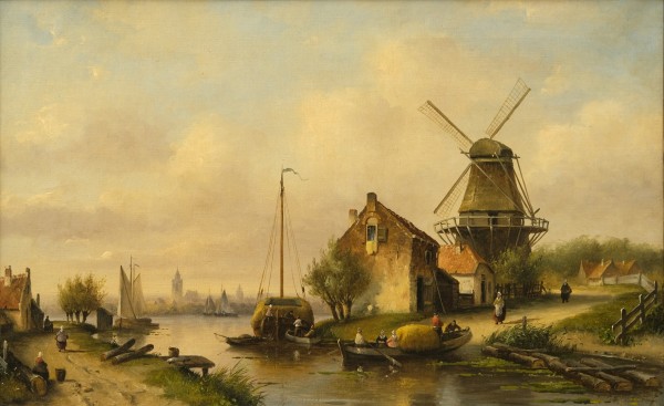 Spohler, Johannes Franciscus (1853-1923) Kanal und Mühle bei Utrecht, Öl auf Leinwand, um 1880.