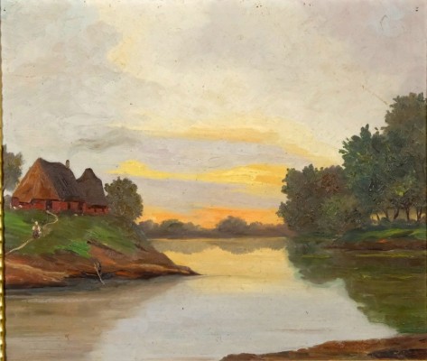 Wolf (frühes 20. Jahrhundert) Seenlandschaft, Öl auf Malkarton, 1907.