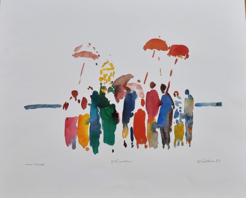 Koller, Oskar (1925-2004) Menschen mit Regenschirmen, hochwertiger Offsetdruck, 1991.