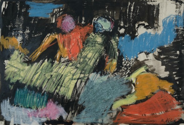 Abbott, Mary (1921-2019) Abstrakte Personen, 1960, Pastellkreide und Tusche auf Papier.