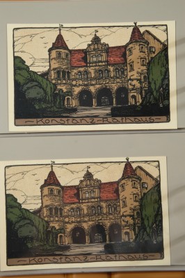 124 Postkarten Konstanz, Album Nr. 3, Sammelschwerpunkt 'Radierungen & Farblithografien', Jahrhundertwende.