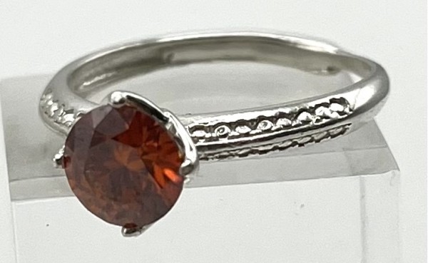 Solitär Ring, 925 Sterlingsilber, oranger Moissanite, 1ct, Größe 53.