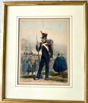 Villain, Eugène Marie Francois (1821-1897) Französischer Infanterist, handkolorierte Lithografie.