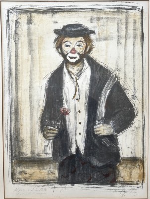 Frey, August (1912-1998) Clown mit Rose, Farblithographie, 1980.