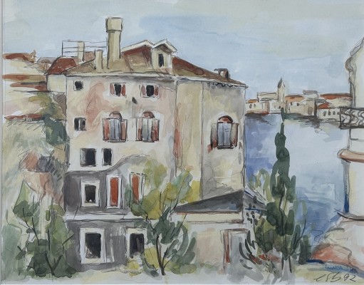 Steinhauser, Erwin (1939-2023) Hausfassade, Aquarell auf Papier, 1992.