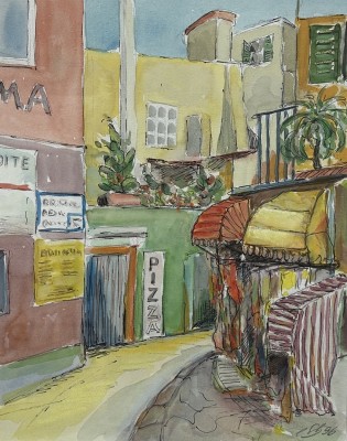 Steinhauser, Erwin (1939-2023) Straßenszenerie, Aquarell und Mischtechnik, 1996.