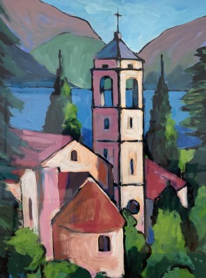 Steinhauser, Erwin (1939-2023) Kirchturm, Acryl auf Papier.