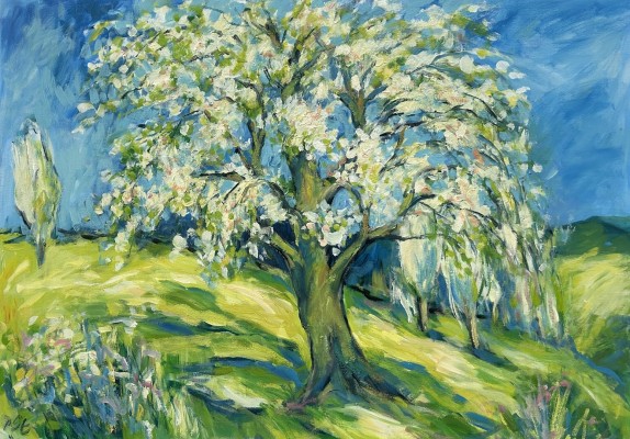 Steinhauser, Erwin (1939-2023) Blühender Baum in Landschaft, Acryl auf Leinwand.