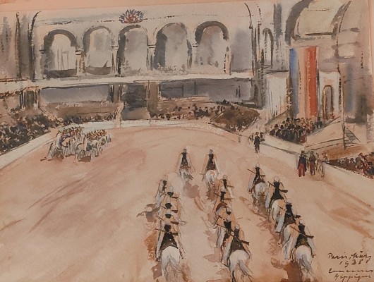 Anonym (20. Jahrhundert) Berittene Parade, Aquarell auf Papier, Paris 1938.