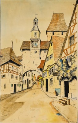 Pfeifer, Erwin (1862-1948) Stadttor, Feder und Aquarellfarben.