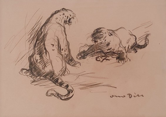 Dill, Otto (1884-1957) Zwei Tiger, Zeichnung auf Papier.