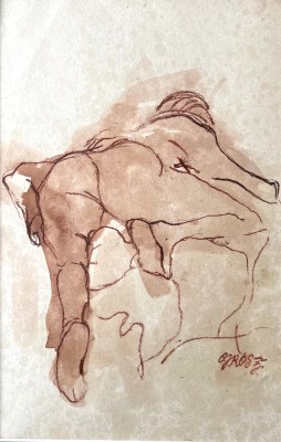 Grosz, George (1891-1959) Liegender Damenakt, aquarellierte Rötelzeichnung.