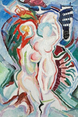 Anonym (20./21. Jahrhundert) Frauenakt, 1991, Acryl auf Malkarton.