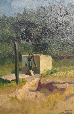 Anonym (20. Jahrhundert) Brunnen in Rybnyk, 1936, Öl auf Platte.