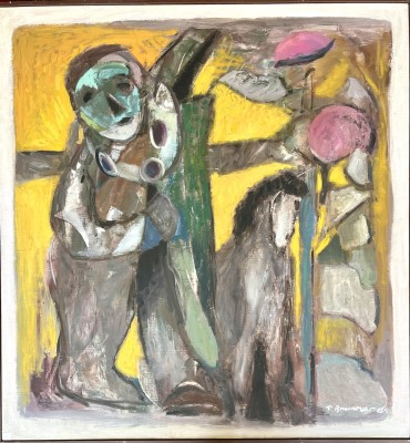 Brunner, Fritz (1908-1996) Mann mit Pferd, 1985, Öl auf Leinwand.