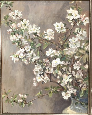 Dame, Hedwig (1878-1968) Apfelblüten in Vase, Öl auf Platte.