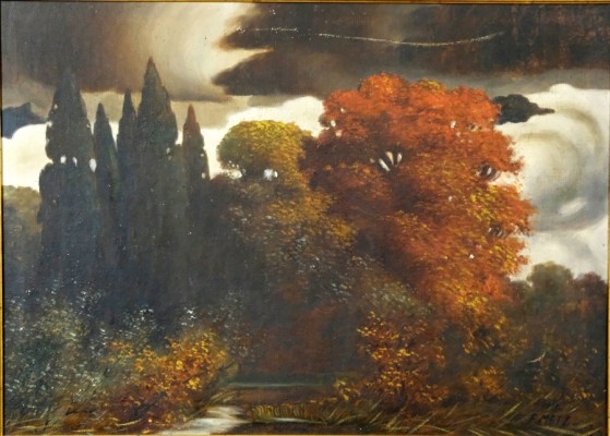 Metz, Friedrich (1820-1901) zugeschrieben Zypressen und herbstlich gefärbte Bäume, Öl auf Leinwand.