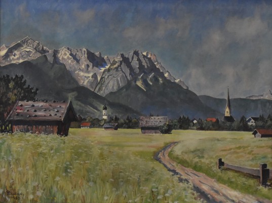 Niemann, Gottfried (1882-1950) Blick auf die Zugspitze. Öl auf Leinwand, 1923.