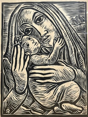 Biehler, Sepp (1907-1973) Madonna mit Kind, Holzschnitt.