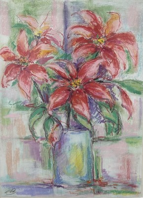 Steinhauser, Erwin (1939-2023) Blumenstrauß in Vase, Pastellkreide auf Papier.