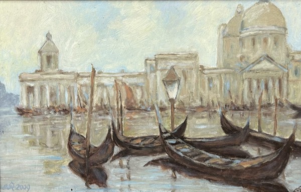 Steinhauser, Erwin (1939-2023) Venezianische Gondeln, Acryl auf Platte, 2009.