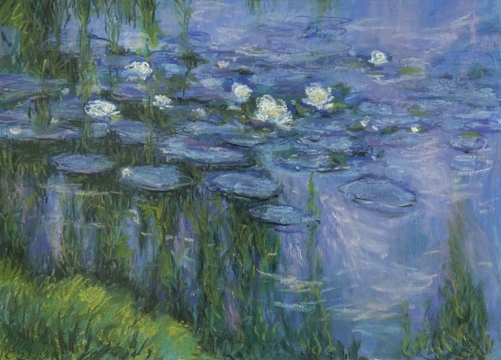 Steinhauser, Erwin (1939-2023) Seerosen, inspiriert von Monet, Pastellkreide auf Papier, 1999.